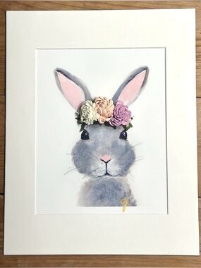Framed Nursery Wall Art Bunny Print 8x10 Matted Baby Room Decor